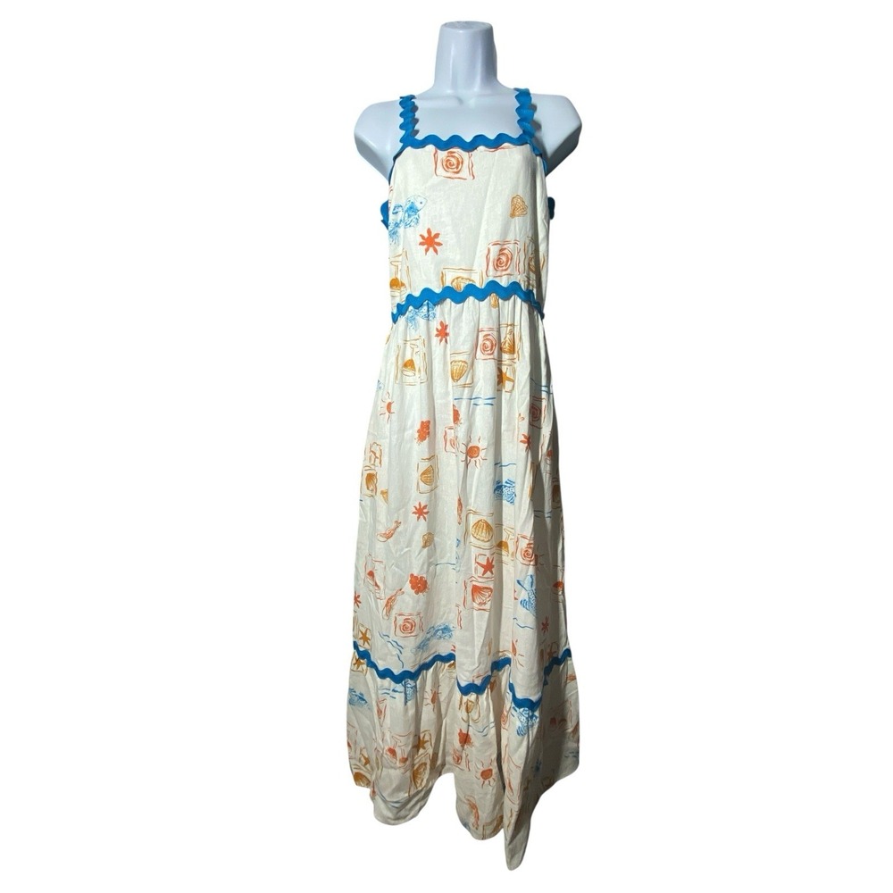 CeCe L'amour Tiered Linen Dress with Ric Rac Trim Maxi Dress Women's Size‎ XS